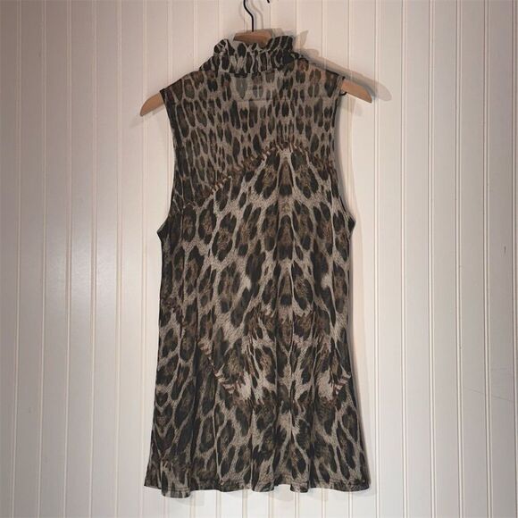 Damee Inc Leopard Print Sheer Sleeveless Ruffle Wire Neck Blouse L Y2K Glam - Picture 9 of 9
